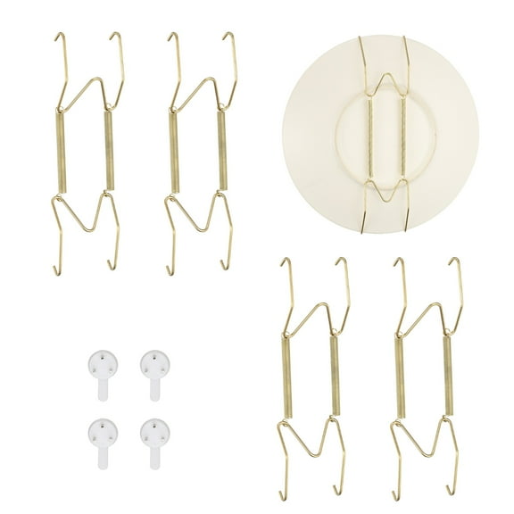 4pcs Plate Hanger, 6 Inches Universal Stainless Steel Invisible Plate Hangers for the Wall W-shaped Holder with Traceless Nail for Decorations, Golden