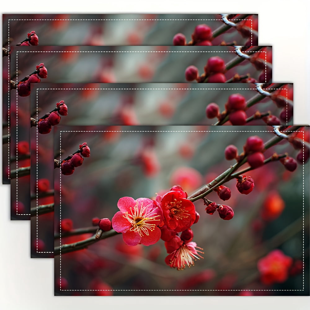 4pcs Plum Blossom Table Mats - Elegant Korean Chinese Cherry Blossom ...