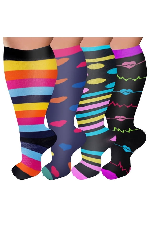 4pcs Plus Size Compression Socks for Women 15-20 mmhg Extra Wide Calf Knee High Support Socks for Circulation3XL,Style 23