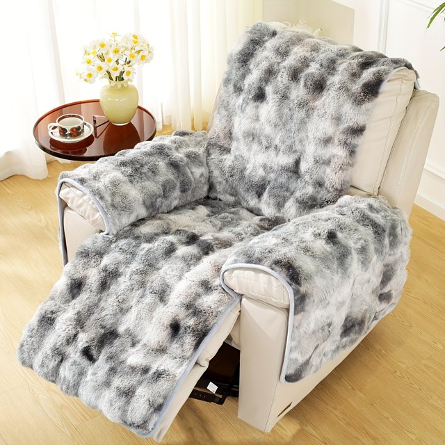 4pcs Plush Faux Rabbit Fur Sofa Cover Set Thick, Warm & NonSlip for