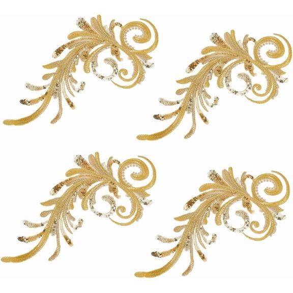 4pcs Polyester Computerized Embroidery Cloth Iron on/Sew on Patches with Paillettes Goldenrod 330x152x1mm DIY