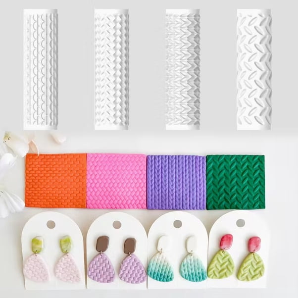 4pcs Polymer Clay Texture Roller Set - Plastic Pottery Pattern Stamping Tools for DIY Jewelry and Crafting