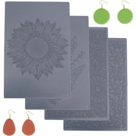 4pcs Polymer Clay Texture Sheets Set Texture Sheets Polymer Clay Works with Polymer Clay Cutter Effect as Polymer Clay Texture Roller Flowers for DIY Clay Making Gray