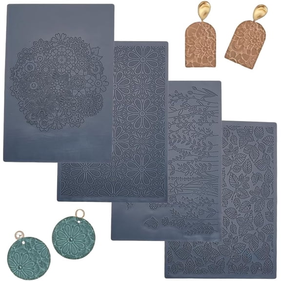 4pcs Polymer Clay Texture Sheets Set Texture Sheets Polymer Clay Works with Polymer Clay Cutter Effect as Polymer Clay Texture Roller Leaves for DIY Clay Making Black