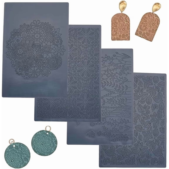 4pcs Polymer Clay Texture Sheets Set Texture Sheets Polymer Clay Works with Polymer Clay Cutter Effect as Polymer Clay Texture Roller Leaves for DIY Clay Making