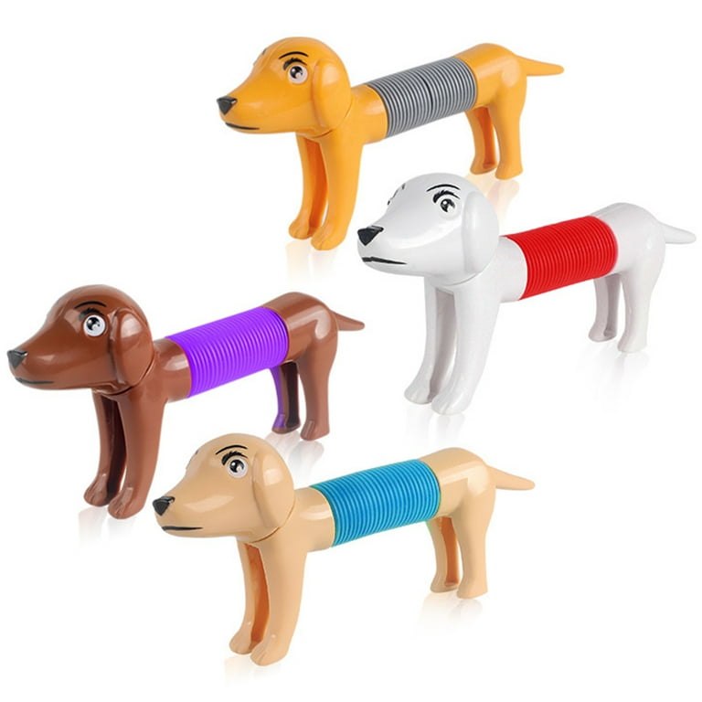 Glow in Dark Pops Tube Toy Sensory Stress Animal Spring Dogs