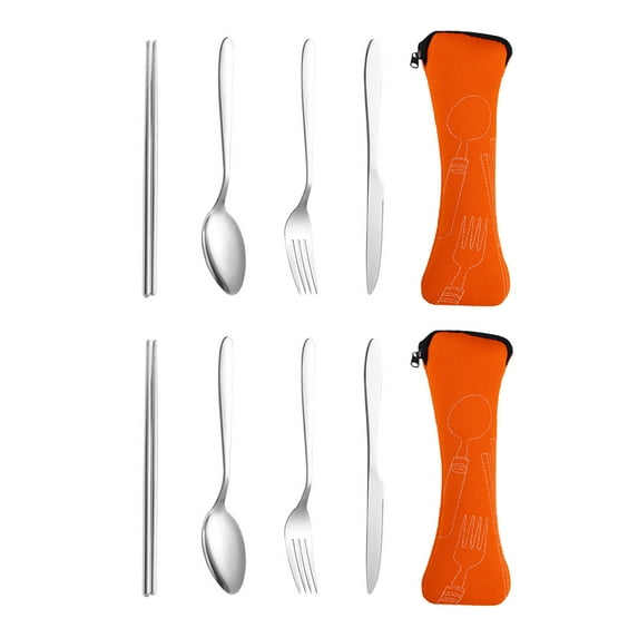 4pcs Portable Cutlery with Case, Travel Camping Utensils Set, Reusable Flatware 2 Sets - orange