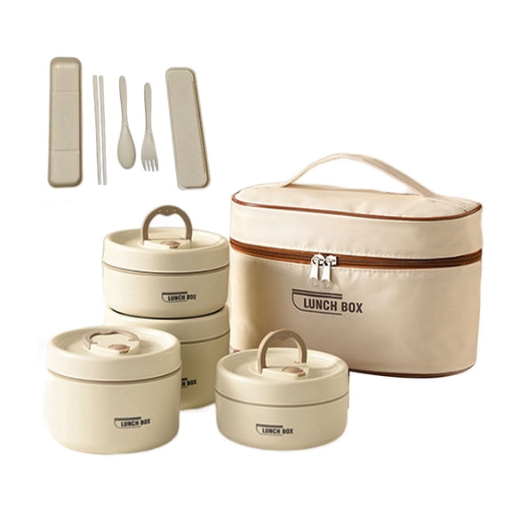 4pcs Portable Insulated Food Lunch Container Set with Thermal Lunch Box Separate Stackable Lunch Container