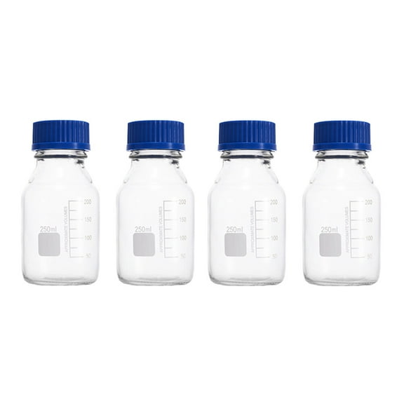 4pcs Practical 250ml Transparent Glass Vials Clear Sample Bottles with Lids (Random Style)