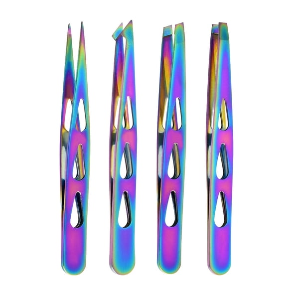 4pcs Precision Eyebrow Tweezers Set - Professional Stainless Steel Tools for Brow Shaping, Beard Plucking & False Lash Application, Includes 4 Interchangeable Tips