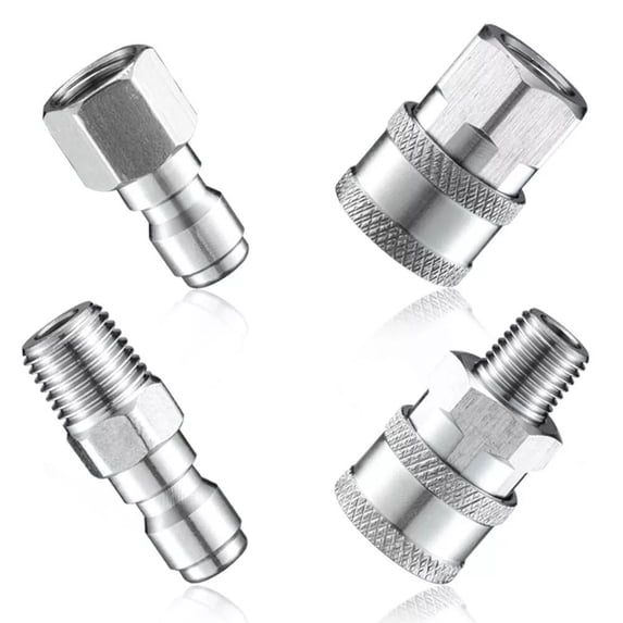 Raccord Rapide Laveuse Haute Pression 1/4" NPT - 4 Pièces Acier Inox - Neuf