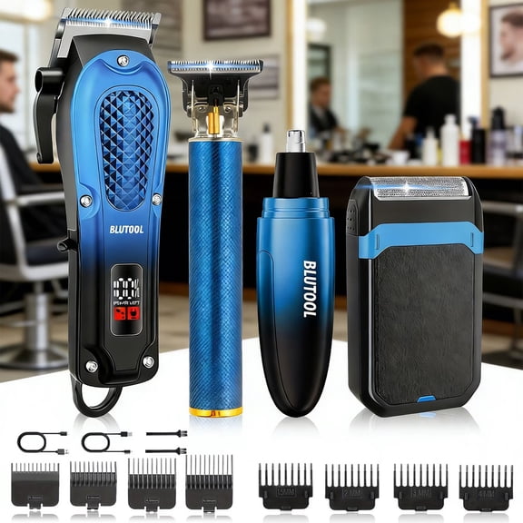 4pcs Professional Hair Clippers and Beard Trimmer Kit - Cordless Electric Razor Set for Men with LED Display, Stainless Steel Blades, Ergonomic Design for Home and Travel Grooming