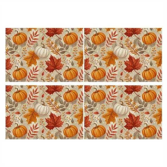 4pcs Pumpkin Maple Leaves Berries Placemats 12x18 inch Thanksgiving Fall Table Decor for Party Kitchen Dining Home Decorations