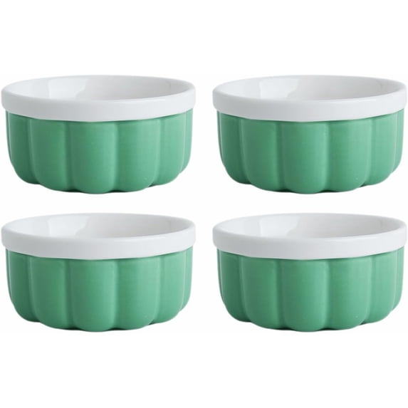 4pcs Pumpkin Striped Porcelain Souffle Dish Ramekins Bowls for Baking. 6oz