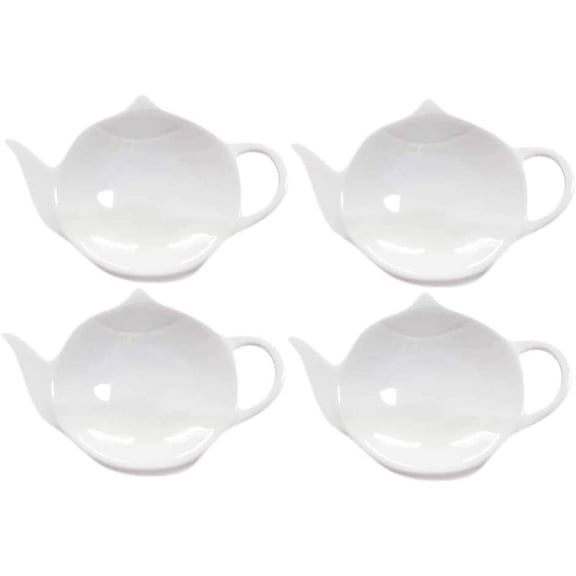 4pcs Pure White Ceramic Tea Bag Holder Tea Bag Coasters Teapot-Shaped Dish Spoon Rests Snack Dish Seasoning Dish.