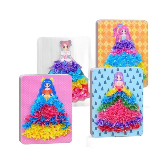 4pcs Puzzle Puncture Painting Card Boards Poke Sets for Kids Girls DIY Dress Up Princess Fabric Poking Art Craft