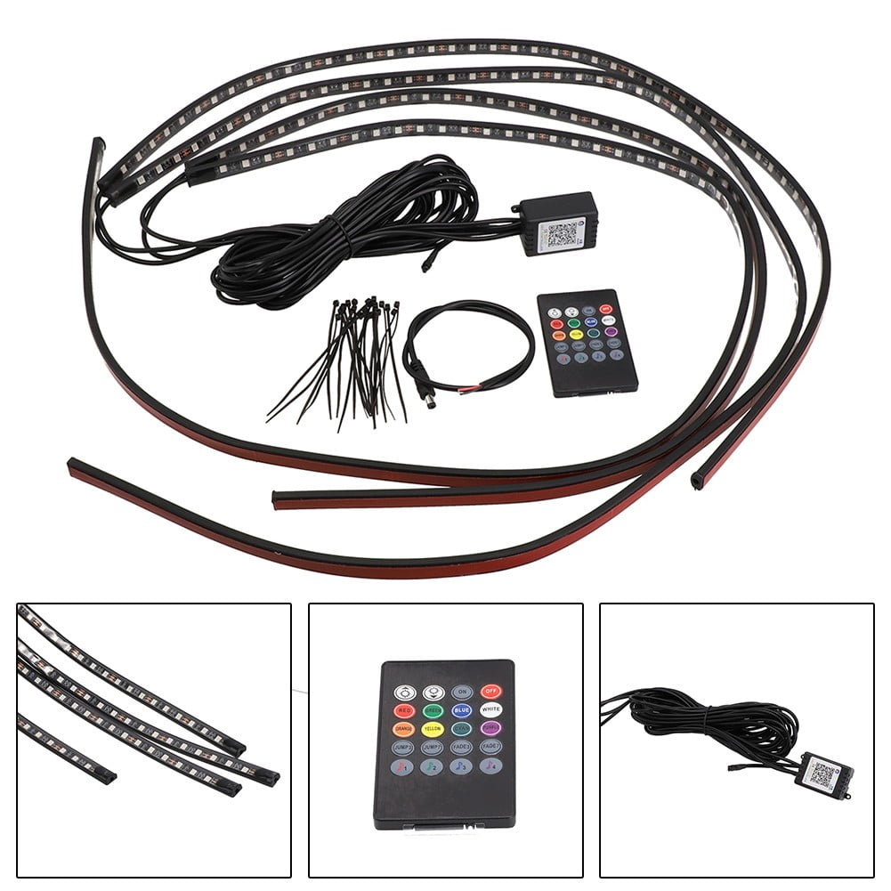 4Pcs Rgb Underglow Led Kit Car Neon Strip Light App Led Strip Light