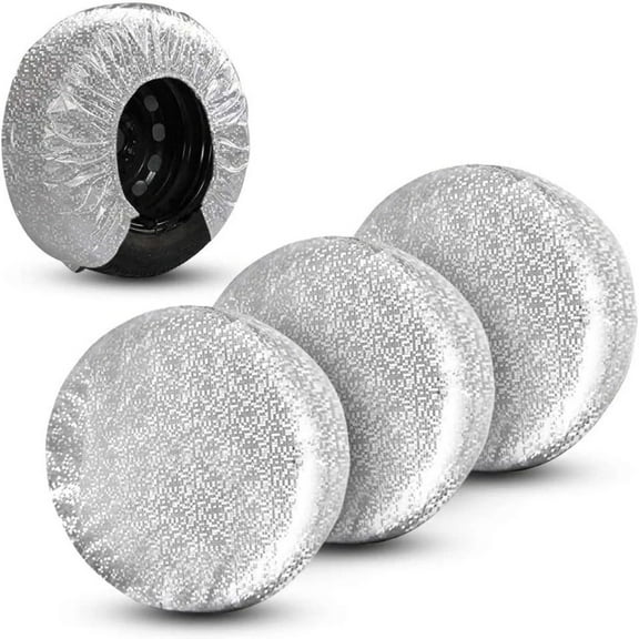 4pcs RV Tire Covers Waterproof Aluminum Film Wheel Protectors for 27-29 Inch Tires All-Weather Wheel Protection for Camper, Truck, SUV, Jeep, Motorhome
