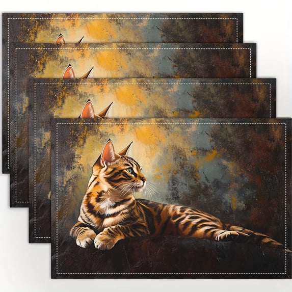 4pcs, Radiant Cat Placemats, Fashion Print Pattern Table Mat, for ...
