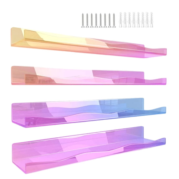 4pcs Rainbow Acrylic Wall Shelves Modern Rainbow Color Wall Mounted Shelves for Books and Toy, Bedroom Decors