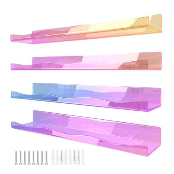 4pcs Rainbow Acrylic Wall Shelves Modern Rainbow Color Wall Mounted Shelves for Books and Toy, Bedroom Decors