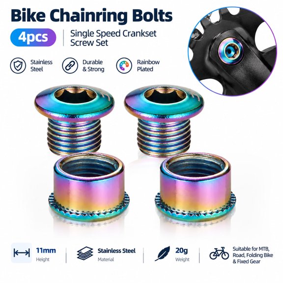 4pcs Rainbow Bike Chainring Bolts Stainless Steel Single Chainring Screws for MTB, Road & Folding Bikes