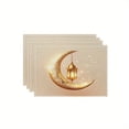 thumbnail image 1 of 4pcs Ramadan Lantern and Moon Pattern, Machine Washable Linen Placemat, Heat-Resistant, Heat-Resistant, and Easy to Clean Placemat, Table Decoration, Holiday Party Layout, Tabletop Protection, 1 of 5