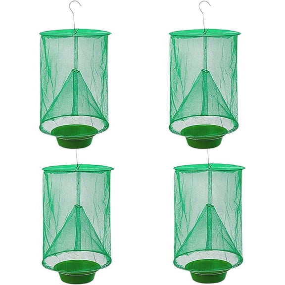 4pcs Ranch Fly Trap with Bait Tray, Reusable Fly Traps Fly Catcher Cage for Indoor or Outdoor Family Farms