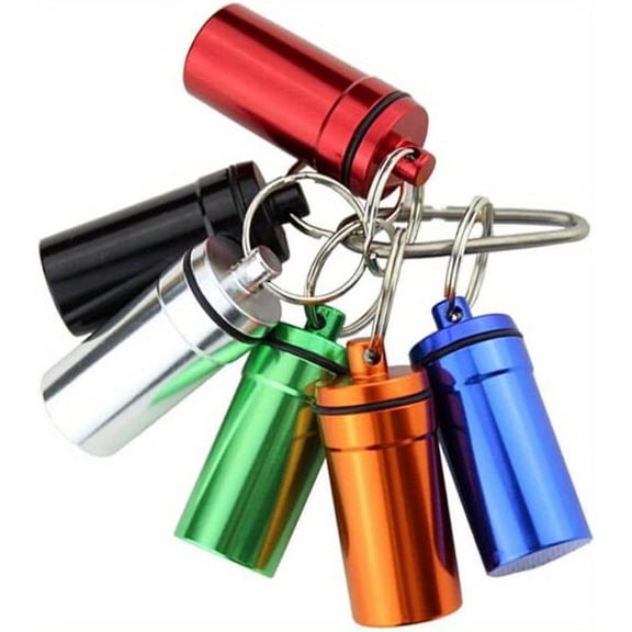 4pcs Random Color waterproof aluminum alloy medicine box, storage box with keychain, outdoor medicine bottle key ring, small first aid medicine box.