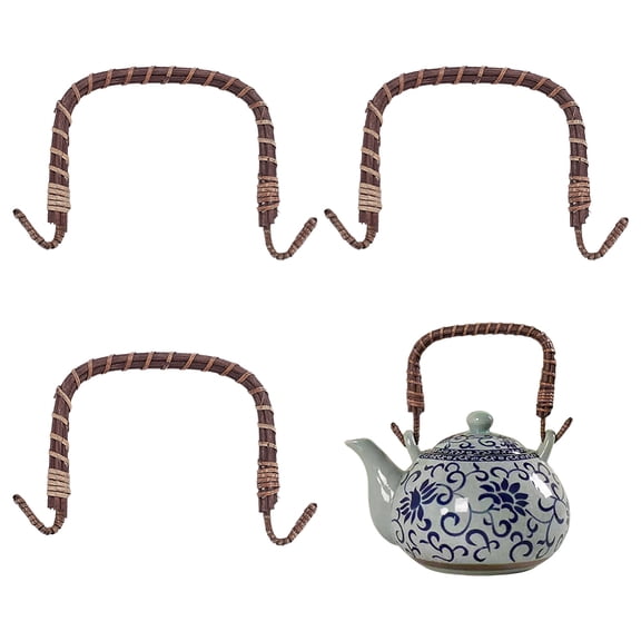 4pcs Rattan & Iron Teapot Handles Brown 5.1 x 5.4 x 0.39 inches Teapot Handle Replacement Accessories for DIY