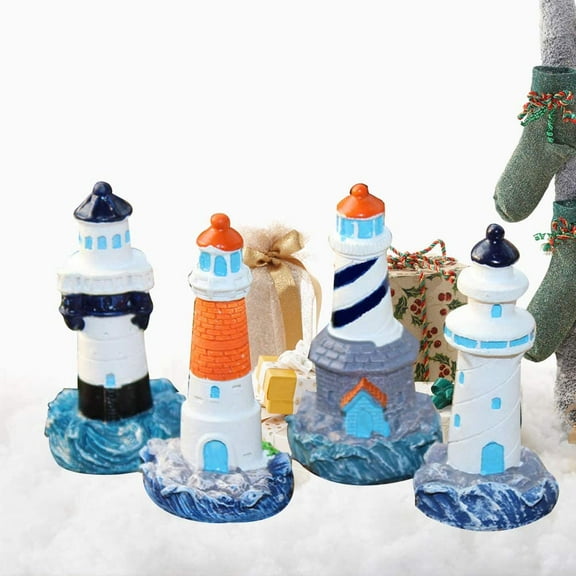 4pcs Realistic Shape DIY Lighthouse Mini Lighthouse Decor Mediterranean Figurines Ornaments Miniature Garden Landscaping Decorations (Random Style)