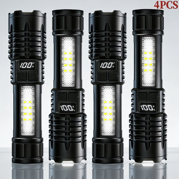 4pcs Rechargeable High-Power LED Flashlights with, Zoomable Spotlight, USB Cable, Super Bright, Long Range, Tactical Work Light for Camping, Hiking, Emergency, and Travel, Hiking Gear|