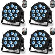 4pcs Rechargeable Par Lights RGBW 4-in-1 12 LED Uplights Battery Powered Stage Lights, Sound Activated with Remote & DMX Control DJ Lights for Party Wedding Bar Church