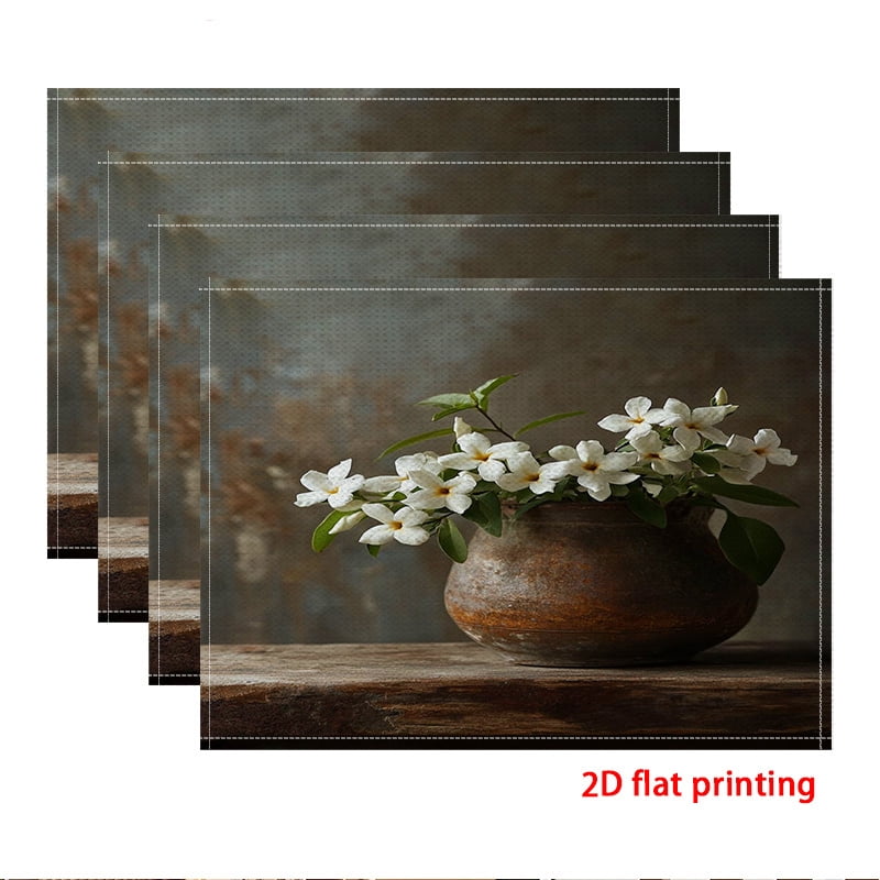 4pcs Rectangle Flax Theme placemats, Simple rural style with white ...