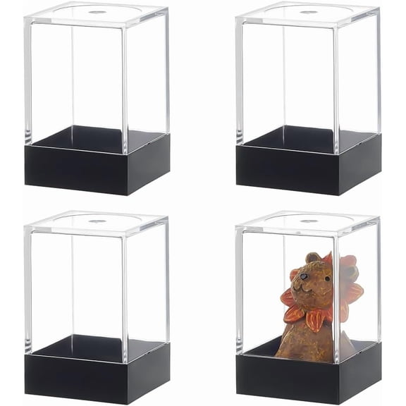 4pcs Rectangle Plastic Storage Box Gift Case Black 4x4x6.9cm