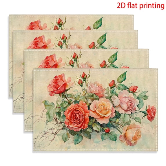 4pcs Rectangle placemats,Exquisite, elegant and colorful roses Pattern ...