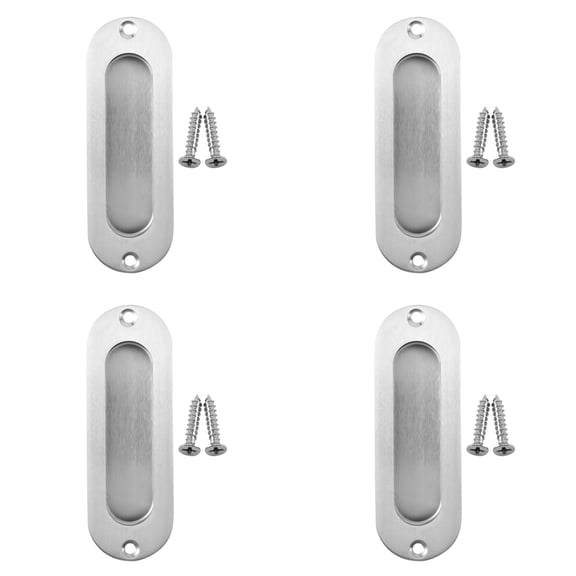 4pcs Rectangular Face Fix Flush Recessed Sliding Door Pull Handle Stainless Steel