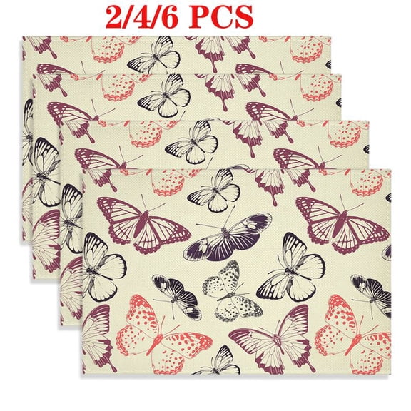 4pcs Rectangular Placemats - 12X18 Inches Whimsical Butterfly Pattern Light Off-White Background Art Decor,for Dining Table, Kitchen, Party, Indoor, Holiday, Dinner Parties And Home Decor