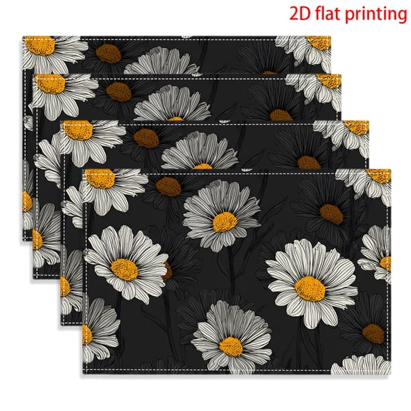 4pcs Rectangular Placemats, Daisy Pattern placemats, fashion print pattern table mat, for dining table, kitchen, party, indoor, holiday, dinner parties and home decor (table mats) 12x18 Inch