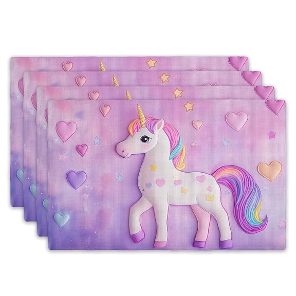 4pcs Rectangular Placemats - Trendy Unicorn Love Heart Design, Girls' Delight Table Mats for Dining Kitchen Home Decor 12-inch x 18-inch Washable Table Mats for Family Gatherings and Holiday Parties