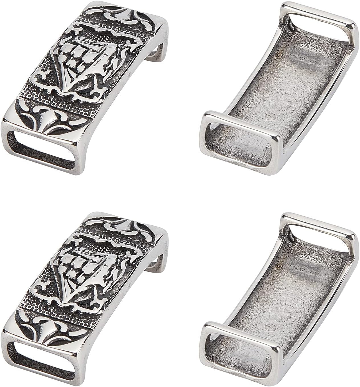 4pcs Rectangular Slide Charms with Boat Shape Rectangle Antique Silver ...