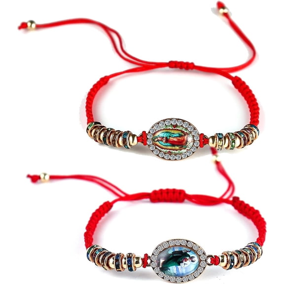 4pcs Red Knot Virgin Mary/Saint Benedict/Saint Jude String Bracelet Set Adjustable Cord Link Rosary Prayer Protection Medal for Women Lucky Catholic Religious Jewelry