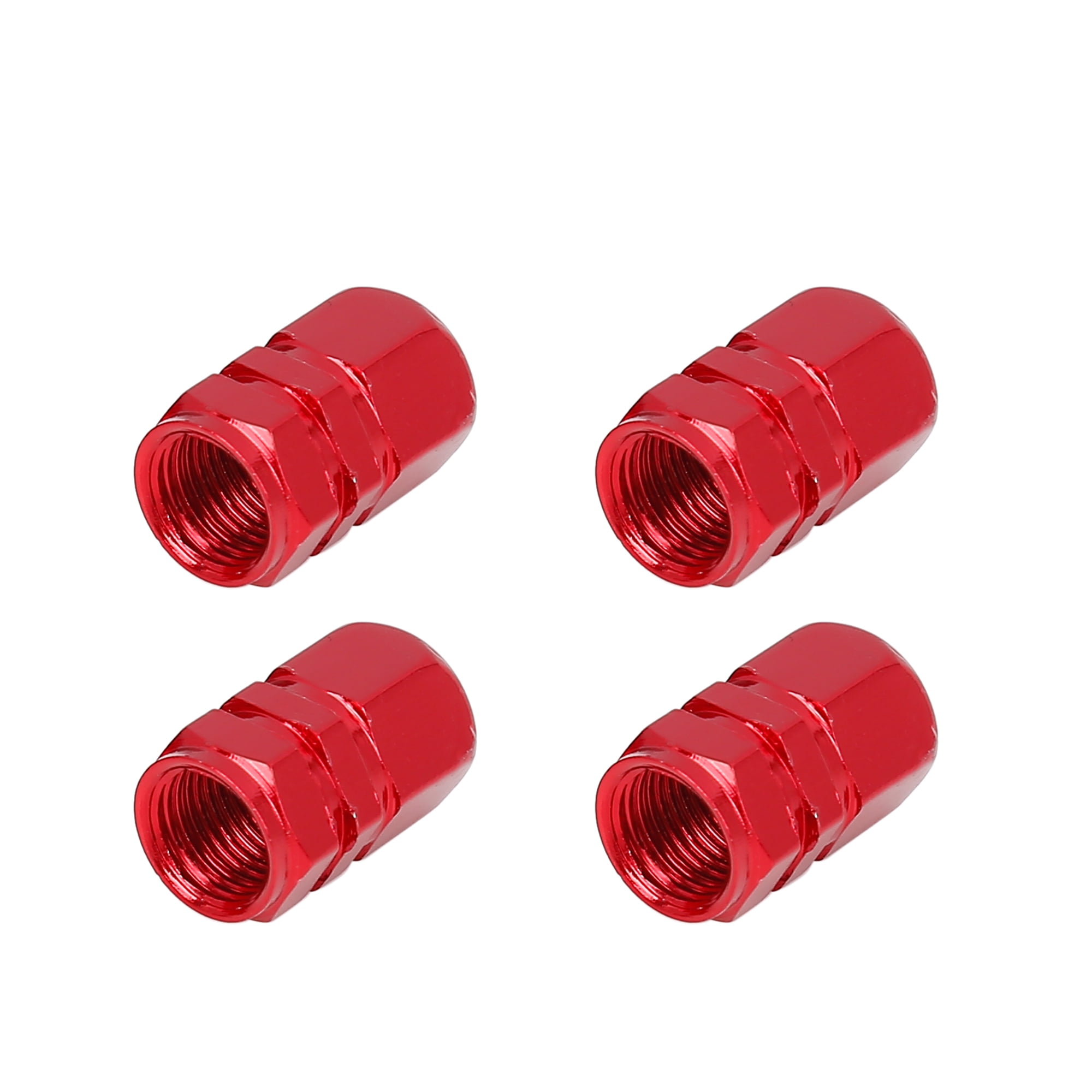 4pcs Red Tire Stem Valve Caps Car Dustproof Hexagon Shape Aluminium