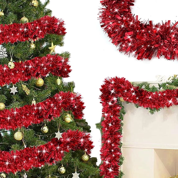 4pcs Red Total 28 Feet Metal Wreath Christmas Tree Ornaments, Thick Metal Streamers Birthdays Wedding Christmas Wreath Holiday Decoration HomeIndoor Outdoor Party Supplies