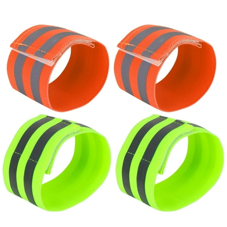 4pcs Reflective Bands for Wrist Ankle Reflective Wristbands Slaps High Visibility Cycling Reflector Straps Orange Green
