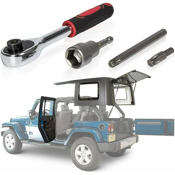 4pcs Removal Wrench Tool Set Seat Engine Hood Hard Top and Door Quick Release Tool Set Removal Wrench Tool Kit Compatible forWrangler Jl Black