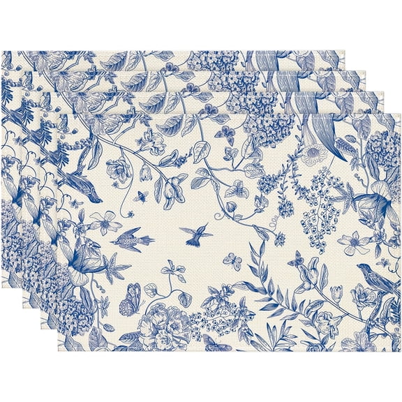 4pcs, Retro Chinese style placemats, fashion print pattern table mat, for dining table, kitchen, party, indoor, holiday, dinner parties and home decor (table mats) 12x18 Inch