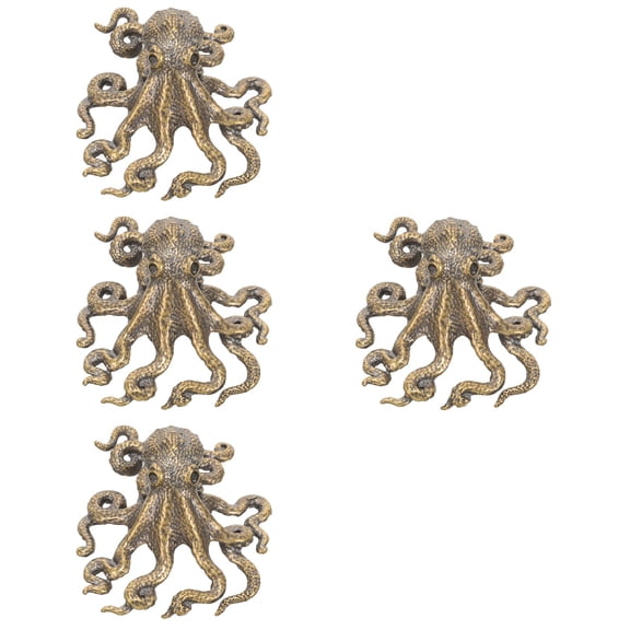 4pcs Retro Octopus Statue Copper Octopus Craft Small Copper Octopus Decor Table Octopus Figurine Decor