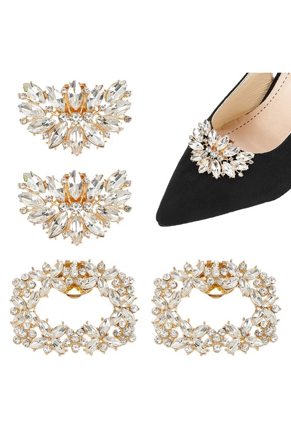 4pcs Rhinestone Shoe Clips 2 Styles Rhinestone Shoe Clips Bridal Wedding Shoe Charms Shining Flower Shoe Clip
