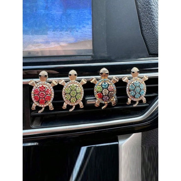 4pcs Rhinestone Turtle Design Car Air Vent Clip, Car Fragrance Diffuser, Shiny Decor, Air Freshener, Gift For Men & Women